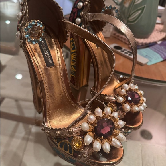 Dolce & Gabbana Shoes - Dolce & Gabbana Pearl Embellished Gold Heels